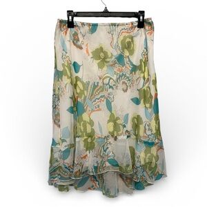 Vintage Y2K Era A-List Green and Blue Floral Fairy Midi Skirt Size 10